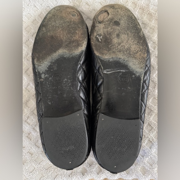 Chanel Quilted Black Leather CC Cap Toe Bow Ballet Flats Size 40 US 10 *READ* - Picture 13 of 16